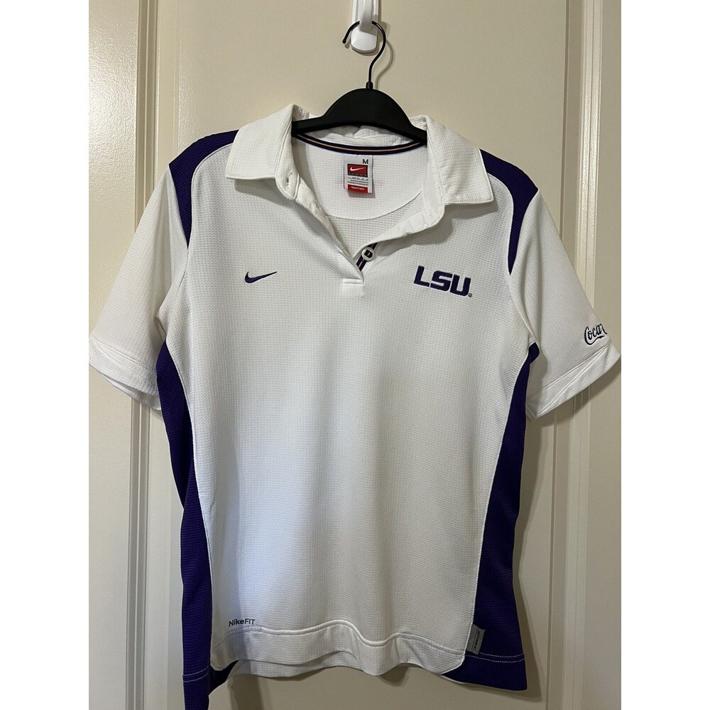 Team Nike LSU Tigers Women's Coca Cola Polo White/ Purple /Gold FIT DRY